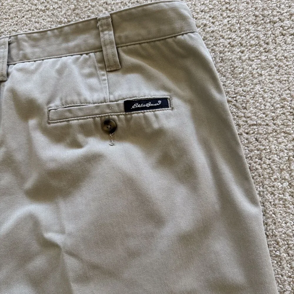 Eddie Bauer Chino Pants Mens 38X34 Tan Khaki Pleated Front 100 Cotton Casual VTG